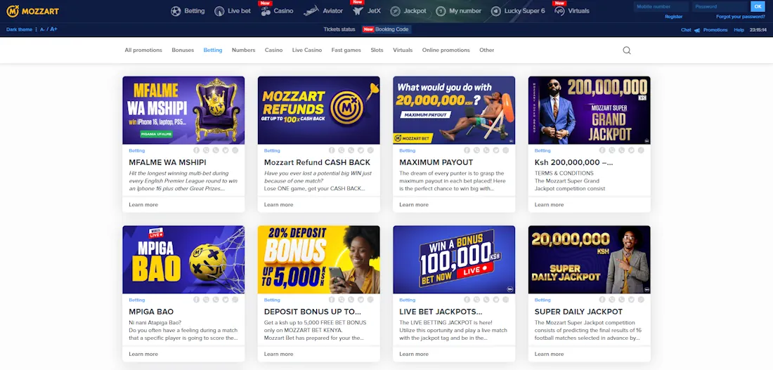 MozzartBet Kenya Betting Bonuses Screenshot